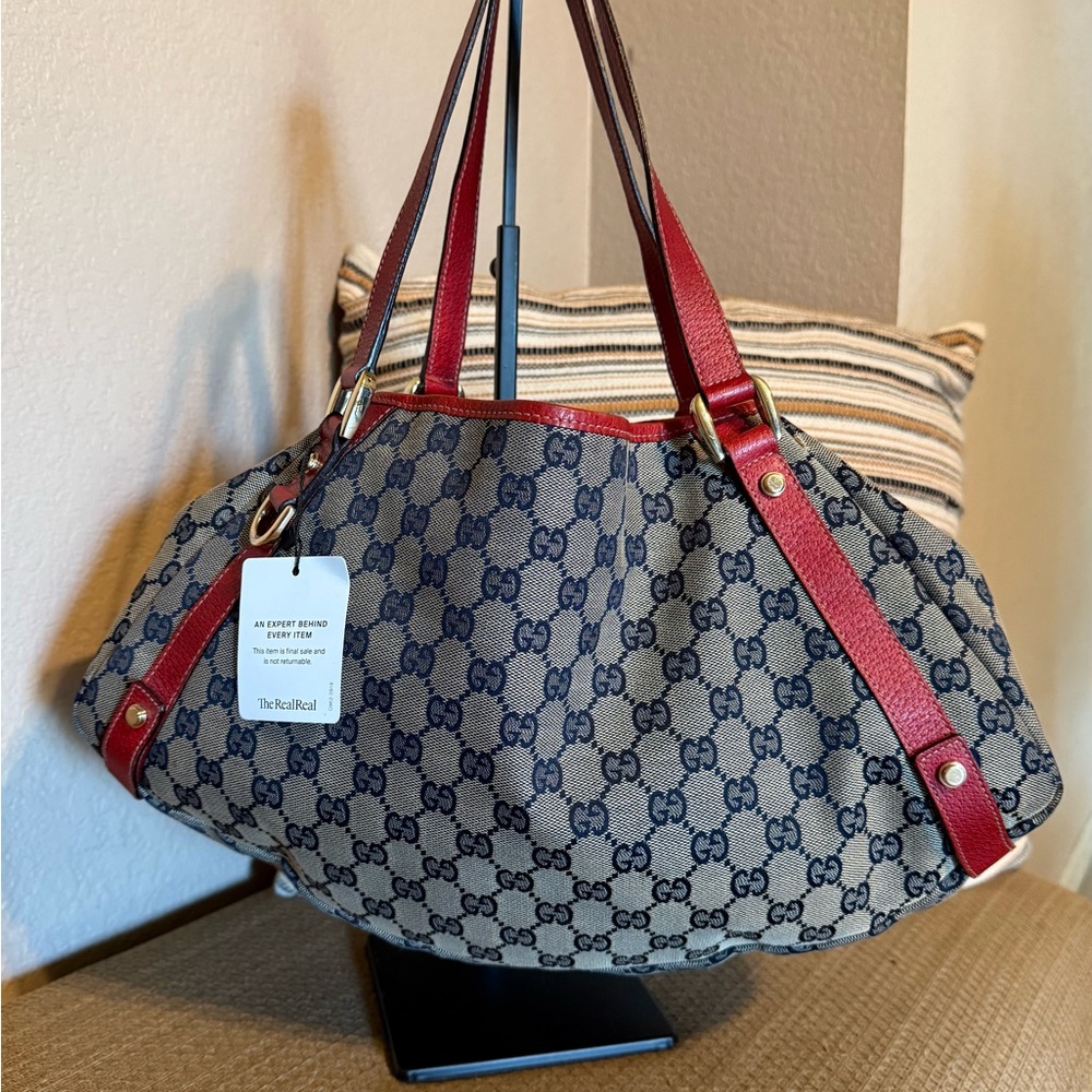 Gucci Blue and Red Monogram Shoulder Bag Medium Abbey Bag